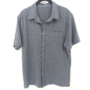 Vuori Bridge Button Down Shirt Mens Large Blue Arrow Short Sleeve Athleisure